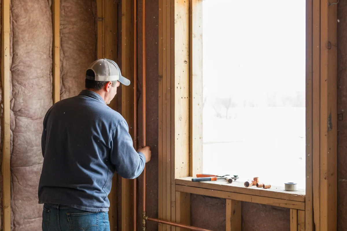 Licensed plumber running new copper supply lines in a Marydel home